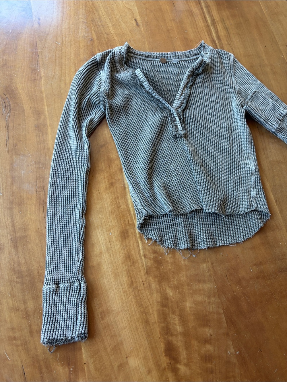 FP One - waffle long sleve knit henley top, 100% cotton.